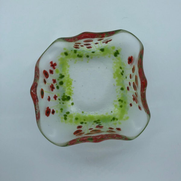 Poppy tea light holder . Fused glass. Gifts