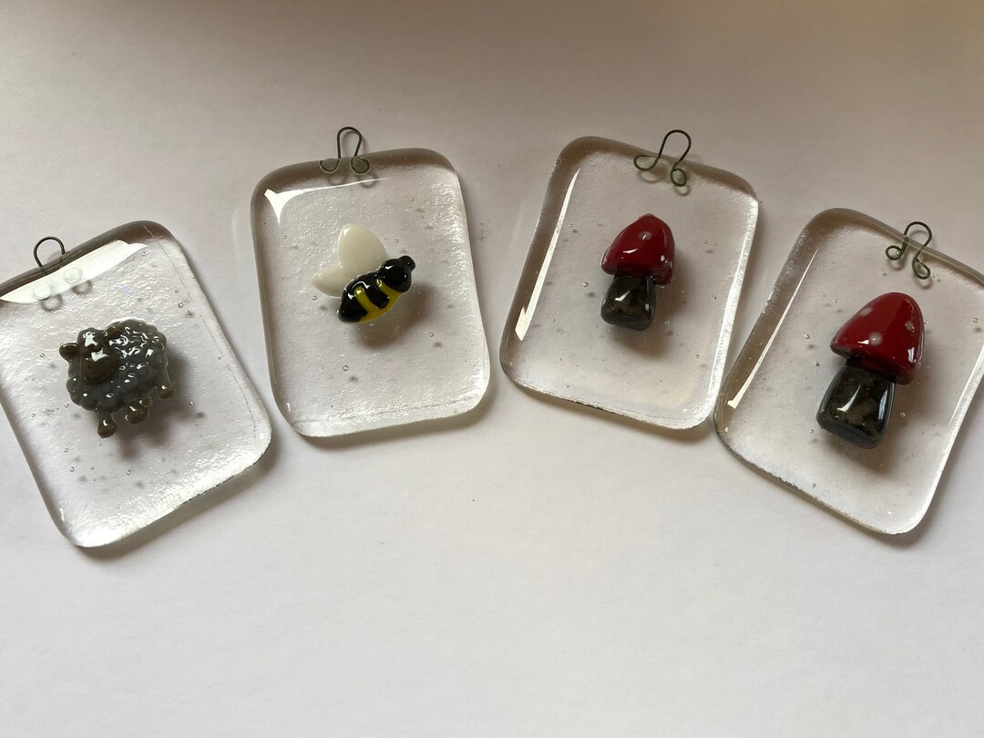 Fused Glass Sheep, Bee, and Toadstool Key Rings - Etsy