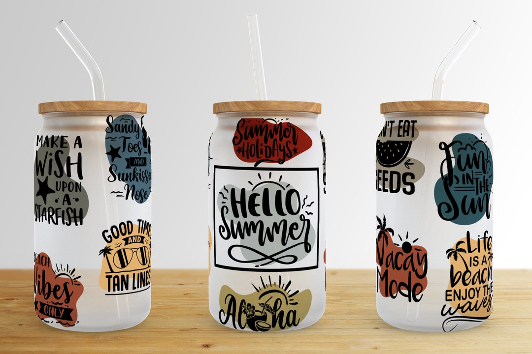 Summer Boho 16 Oz Libbey Glass Can Tumbler Sublimation Design,glass Can ...