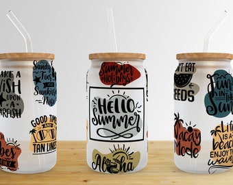 Summer Boho 16 oz Libbey Glass Can Tumbler Sublimation Design,Glass Can Sublimate Designs,Glass Can tumbler design PNG download