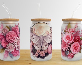 Cherry Blossom Butterfly 16 Oz Libbey Glass Can Tumbler Sublimation ...