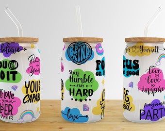 Positive Quotes 16 oz Libbey Glass Can Tumbler Sublimation Design,Glass Can Sublimate Designs,Glass Can tumbler design PNG download