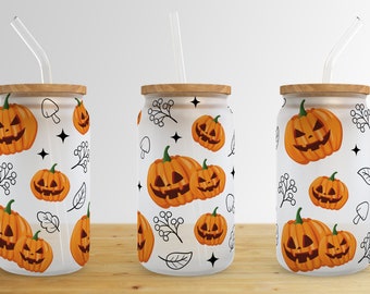 Fall Autumn Pumpkins 16 oz Libbey Glass Can Tumbler Sublimation Design,Glass Can Sublimate Designs,Glass Can tumbler design PNG download