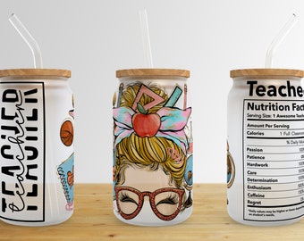 Teacher 16oz Libbey Glass Can Sublimation Design,Teacher Tumbler Sublimation Design,Teacher Appreciation Glass Tumbler design PNG download