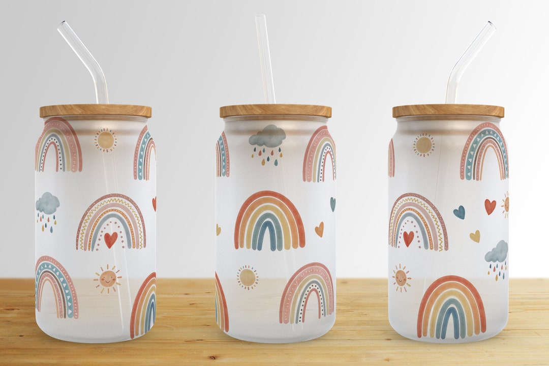 Boho Rainbow 16 Oz Libbey Glass Can Tumbler Sublimation Design,glass ...
