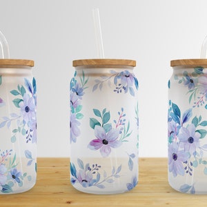 Floral 16 Oz Libbey Glass Can Tumbler Sublimation Design,glass Can ...
