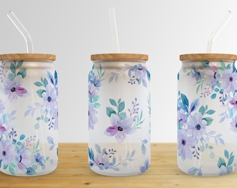 Floral 16 oz Libbey Glass Can Tumbler Sublimation Design,Glass Can Sublimate Designs,Glass Can tumbler design PNG download
