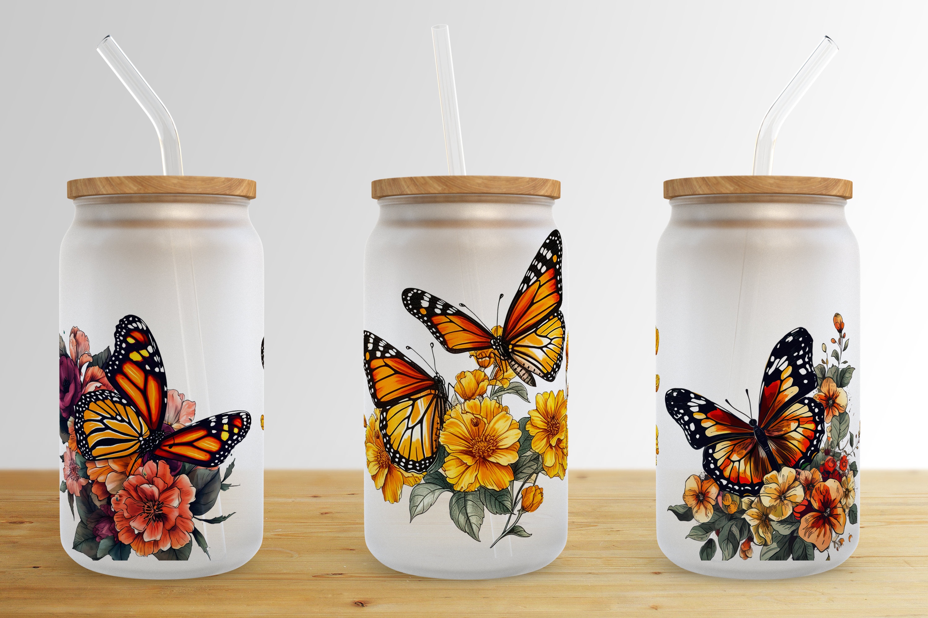 Sunflower Butterfly 16 Oz Libbey Glass Can Tumbler Sublimation Design ...