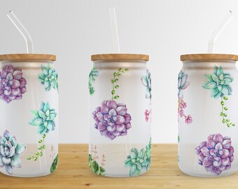 Succulent 16 oz Libbey Glass Can Tumbler Sublimation Design,Glass Can Sublimate Designs,Glass Can tumbler design PNG download