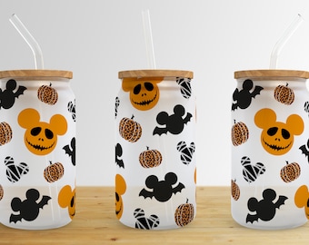 Halloween Mouse Pumpkins 16 oz Libbey Glass Can Tumbler Sublimation Design,Glass Can Sublimate Designs,Glass Can tumbler design PNG download