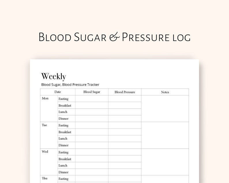 Diabetic Diary, Weekly Blood Glucose Tracker, Weekly Blood Pressure Log ...