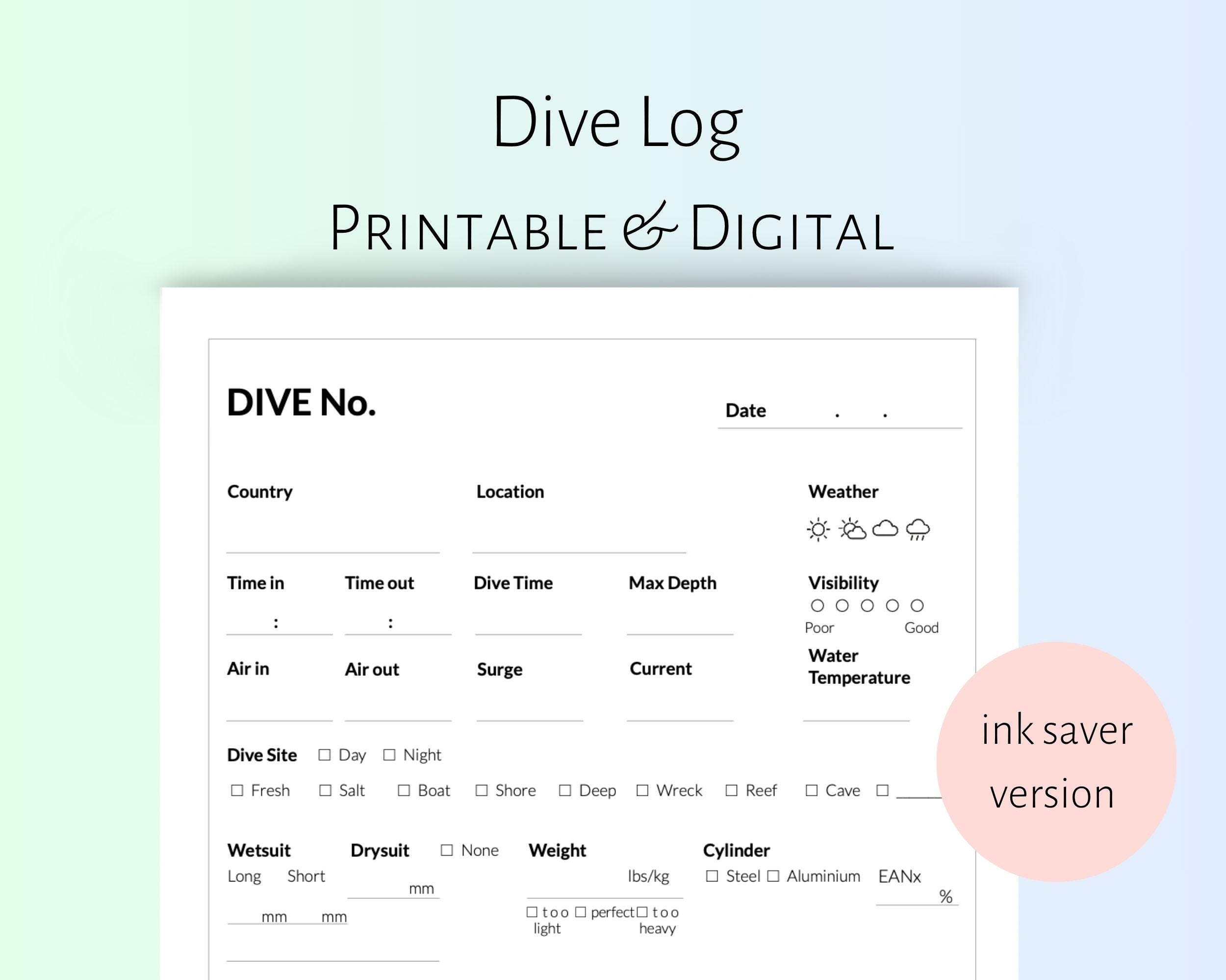 Dive Log Book Printable & Digital | Goodnotes PDF | A4 US Letter Size ...