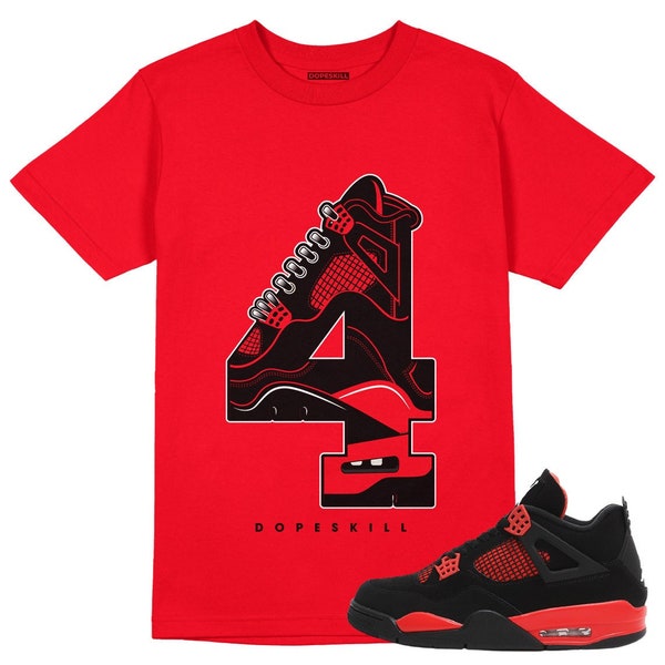 No.4 Unisex Shirt Match Jordan 4 Red Thunder - Red Tshirt