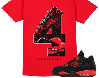 No.4 Unisex Shirt Match Jordan 4 Red Thunder Red Tshirt Etsy