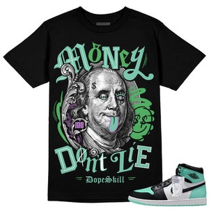 Camiseta unissex DopeSkill Green Glow 1s com estampa Money Dont Lie