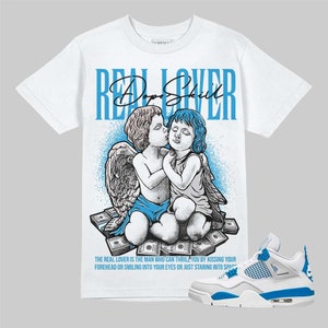 Streetwear Graphic Tee, Military Blue 4s Unisex Graphic Tshirt, DopeSkill Shirt To Match Sneaker, Hip Hop Shirt, Real Lover Graphic