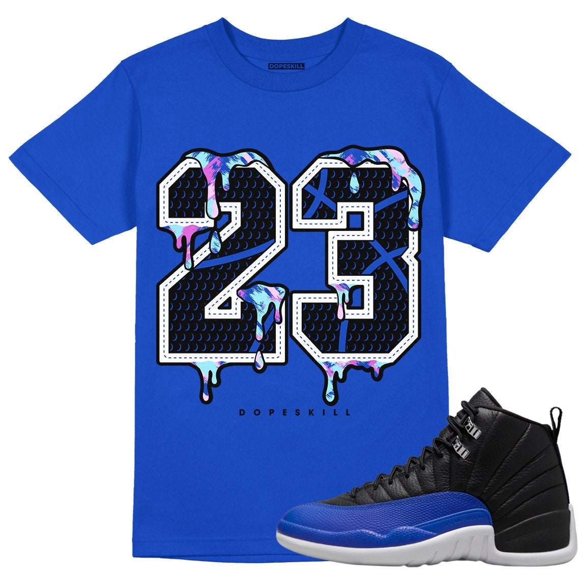 23 T Shirt to Match Air Jordan 1 Hyper Royal Retro Mid Black Blue Basketball