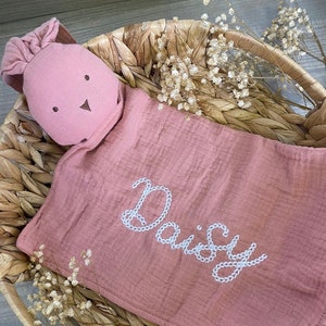 Personlised Organic Cotton Bunny Comforter Gender Neutral Baby Blanket Baby Shower Gift Baby Boy Baby Girl Baby Comforter Muslin Baby Gift
