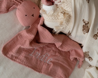 Organic Cotton Bunny Comforter 30x30CM Gender Neutral Baby Blanket Baby Shower Gift Baby Boy Baby Girl Baby Comforter Muslin Baby Gift