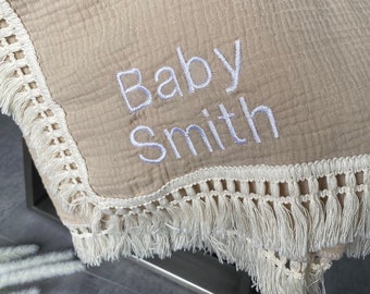 Personalised Embroidered  Muslin Blanket Baby Gift Baby Boy Gift Baby Girl Gift Personalised Gift Swaddle Blanket