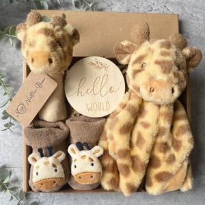 Nieuwe babycadeauset, nieuw babyjongencadeau, nieuw babymeisje cadeau, pasgeboren geschenkdoos, Safari dierencadeau, kraamcadeau, babycadeau, Giraffe Baby