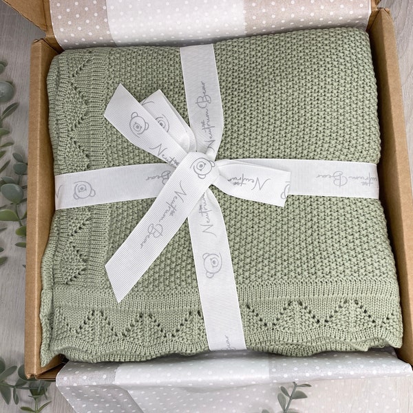 Strickdecke LUXUS | Musselin Decke | Baby Geschenk Baby Junge Geschenk Baby Mädchen Geschenk personalisierte Geschenk Swaddle Decke