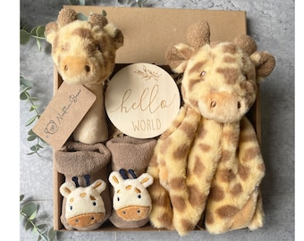 Coffret cadeau bébé, cadeau bébé garçon, cadeau bébé fille, coffret cadeau nouveau-né, cadeau animal de safari, cadeau baby shower, cadeau naissance, bébé girafe