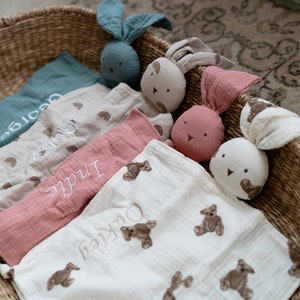 Organic Cotton Bunny Comforter 30x30CM Gender Neutral Baby Blanket Baby Shower Gift Baby Boy Baby Girl Baby Comforter Muslin Baby Gift