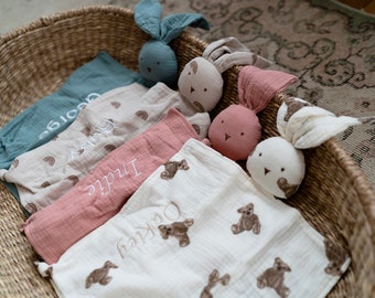 Organic Cotton Bunny Comforter 30x30CM Gender Neutral Baby Blanket Baby Shower Gift Baby Boy Baby Girl Baby Comforter Muslin Baby Gift