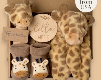 New Baby Gift Set, New Baby boy gift, New Baby Girl Gift, Newborn gift box, Safari Animal Gift, Baby Shower Gift, Baby Gift, USA