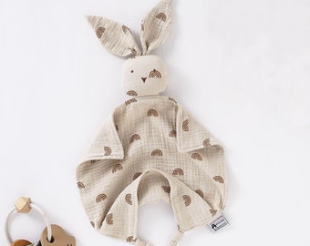Organic Cotton Bunny Comforter 30x30CM Gender Neutral Baby Blanket Baby Shower Gift Baby Boy Baby Girl Baby Comforter Muslin Baby Gift