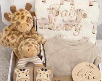 Giraffe Theme Baby Gift, Personalised Baby Gift, Baby Boy, Baby Girl Gift,  Newborn gift, New Baby Gift box, Baby Hamper, Baby Shower Gift,