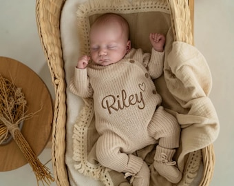 Personalised Embroidered Baby Outfit, Personalised Baby Shower Gift, Coming Home Outfit, Personalised Gift, Knitted Luxe Outfit Only