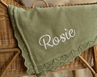 Personalised Knitted Baby Blanket, Embroidered Baby Gift, Personalised Baby Shower Gift