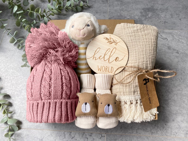 Nieuwe baby cadeauset, nieuwe babyjongen cadeau, nieuwe babymeisje cadeau, pasgeboren geschenkdoos, nieuwe baby cadeaudoos, kraamcadeau, babycadeau afbeelding 3