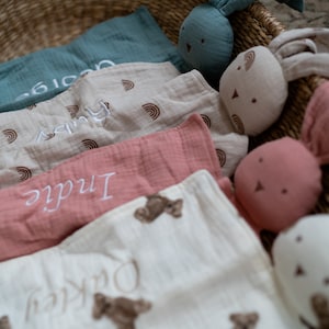 Organic Cotton Bunny Comforter 30x30CM Gender Neutral Baby Blanket Baby Shower Gift Baby Boy Baby Girl Baby Comforter Muslin Baby Gift
