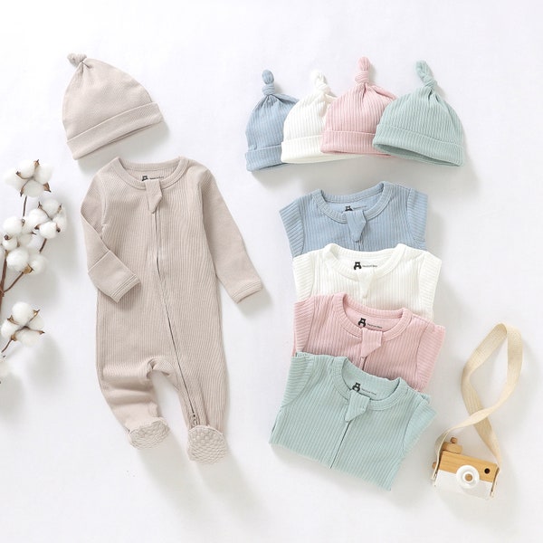 Traje de dormir con cremallera para bebés, regalo orgánico para bebés, ropa orgánica para bebés, niño, niña, ropa neutra para bebés, primer atuendo para bebés, nuevo regalo para bebés