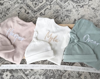 Personalised Baby Sleepsuit & Hat, Organic Baby Gift, Babygrow, Baby Boy, Baby Girl, Neutral Baby Clothes, First baby Outfit, New Baby gift