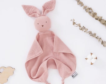 Doudou lapin en coton biologique 30 x 30 cm genre neutre bébé couverture bébé douche cadeau bébé garçon bébé fille bébé couette mousseline bébé cadeau