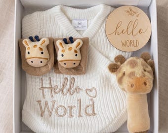 Hello World Gift set, Baby Announcement, Safari Theme Gift box, Baby Shower