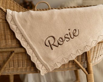 Personalised Knitted Baby Blanket, Embroidered Baby Gift, Personalised Baby Shower Gift