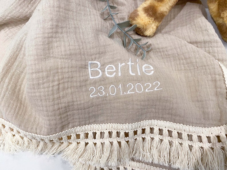 Personalised Embroidered Muslin Blanket Baby Gift Baby Boy Gift Baby Girl Gift Personalised Gift Swaddle Blanket image 6