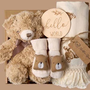 Neues Baby-Geschenk-Set, Bären-Themageschenk, Neutrales Baby-Geschenk, Neugeborenen-Geschenkbox, Safari-Tiergeschenk, Babypartygeschenk, Baby-Geschenk, Babygeschenk