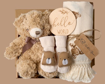 Nouveau coffret cadeau pour bébé, cadeau thème ours, cadeau bébé neutre, coffret cadeau nouveau-né, cadeau animal de safari, cadeau baby shower, cadeau bébé, cadeau bébé