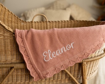 Personalised Knitted Baby Blanket, Embroidered Baby Gift, Personalised Baby Shower Gift