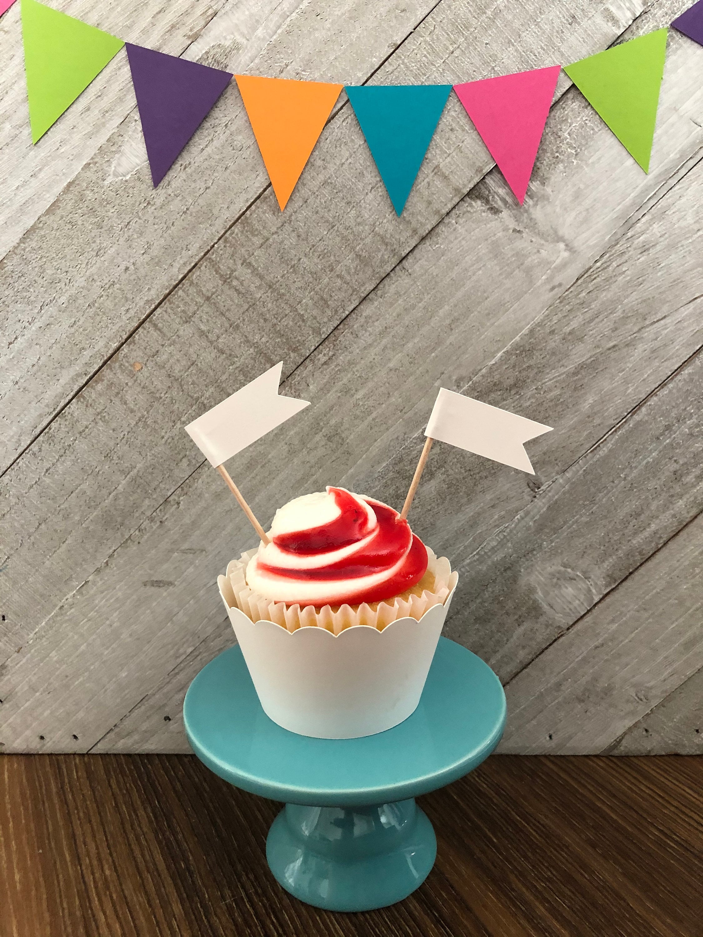 Mini cupcake flags white flags mini flags cupcake toppers Etsy