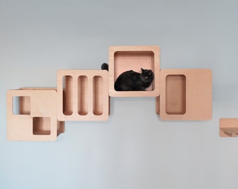 Modern cat furniture, cat wall shelf, square shelves, cat wall furniture, cat climb wall, stylish wall decor, minimalism, floating shelves