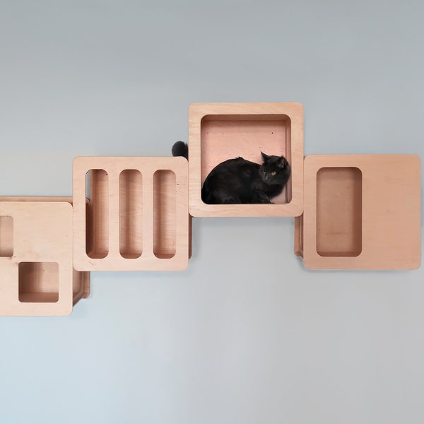 Modern cat furniture, cat wall shelf, square shelves, cat wall furniture, cat climb wall, stylish wall decor, minimalism, floating shelves