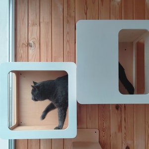 XL square white cat shelves, wall shelf system for cat, cat furniture wall