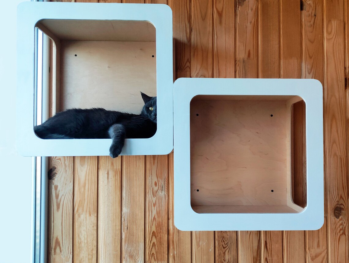 Square Cat Bed Hanging Cat Shelves Cat Activity Wall Etsy